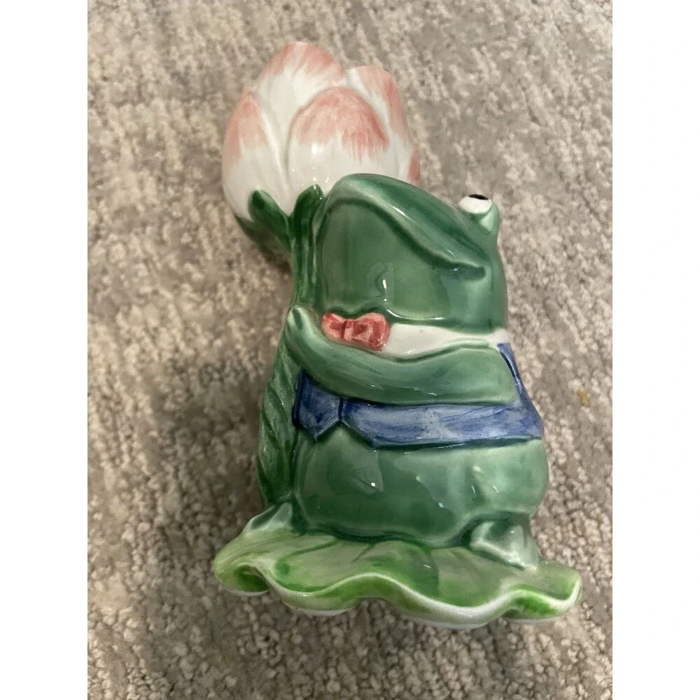 Mary Ann Baker Frog Figural Glazed Ceramic Taper Candle Holders Pair